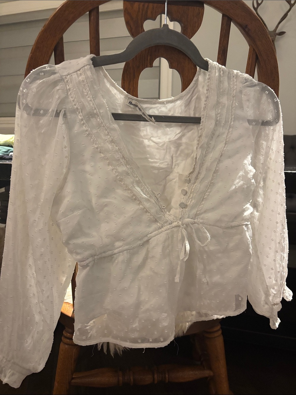 Abercrombie & Fitch White Swiss Dot Tie-Front Blouse